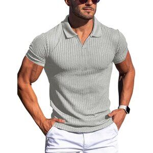 Gnvviwl Men's Muscle V Neck Polo Shirts Slim Fit Short Long Sleeve Cotton